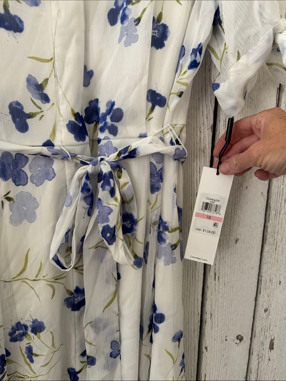 Calvin Klein White Midi Shirt Dress with Blue Floral Print - Picture 5 of 8
